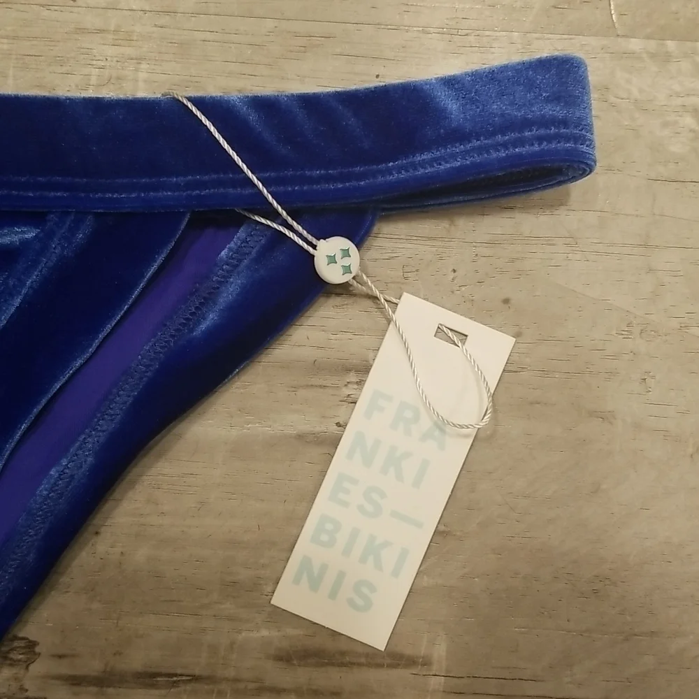 💕FRANKIE'S💕 Cole Velvet Bikini (Scoop Top + Cheeky Bottom) Pacific Blue L NWT
